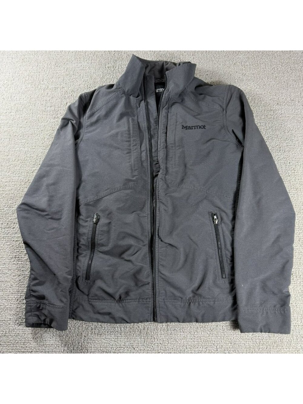 Marmot Softshell Jacket Gray Pockets Men’s Size Medium Missing Zipper